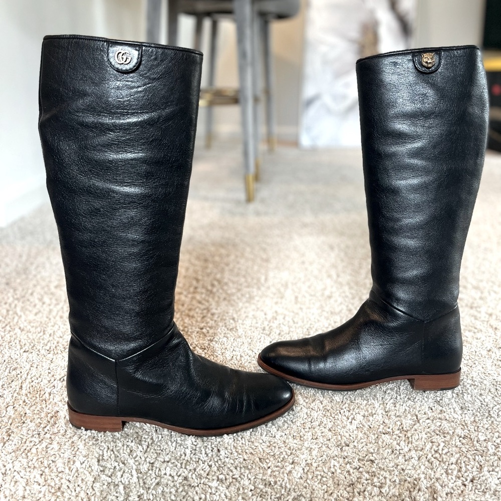 Gucci Tiger head, GG logo Riding boots.
